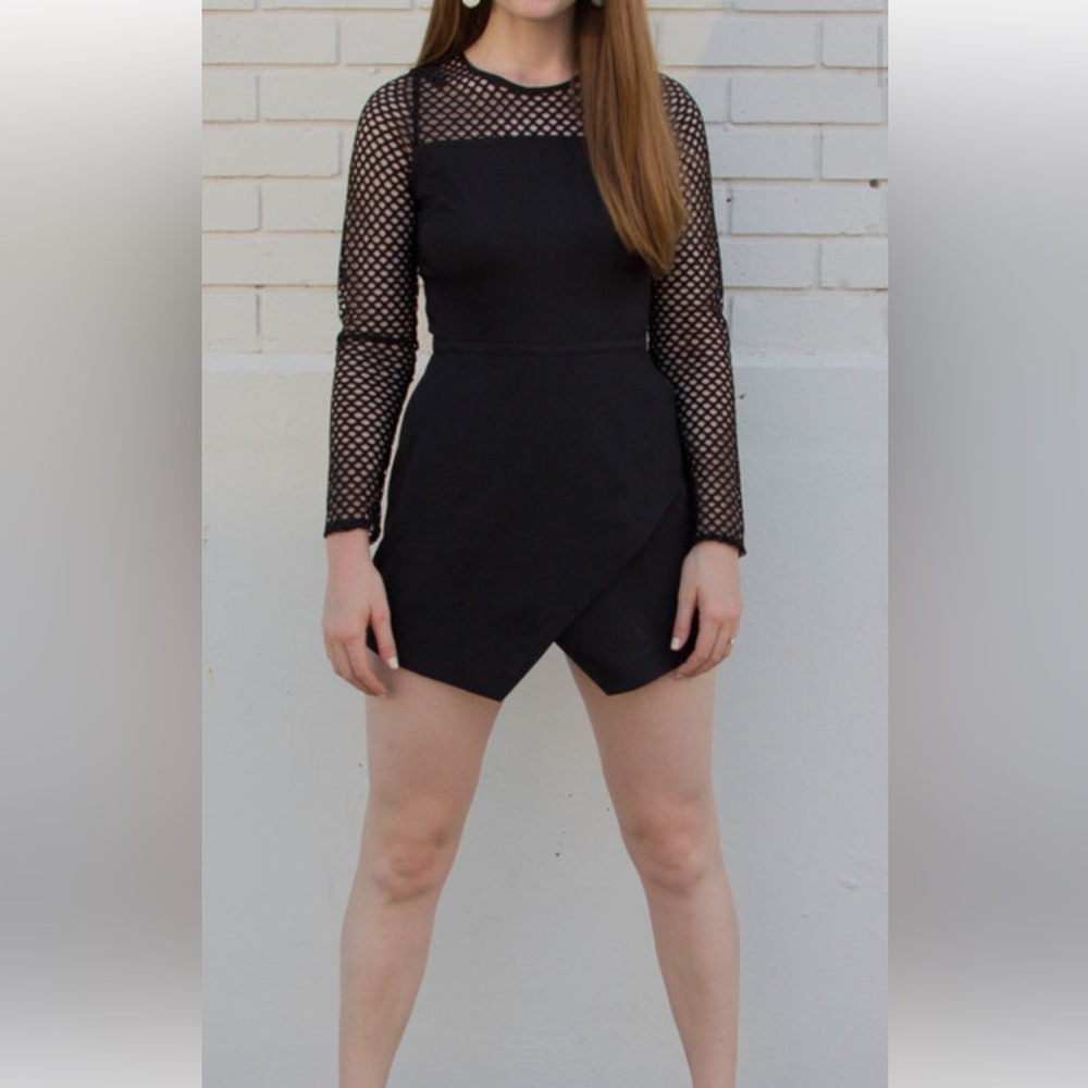 Missguided Black Long Sleeved Romper Skort